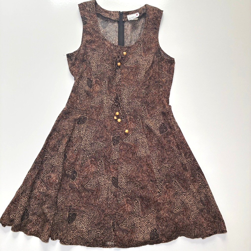 Vintage Scarlett Batik Sleeveless Midi Dress Large Fit to Flare Safari Boho